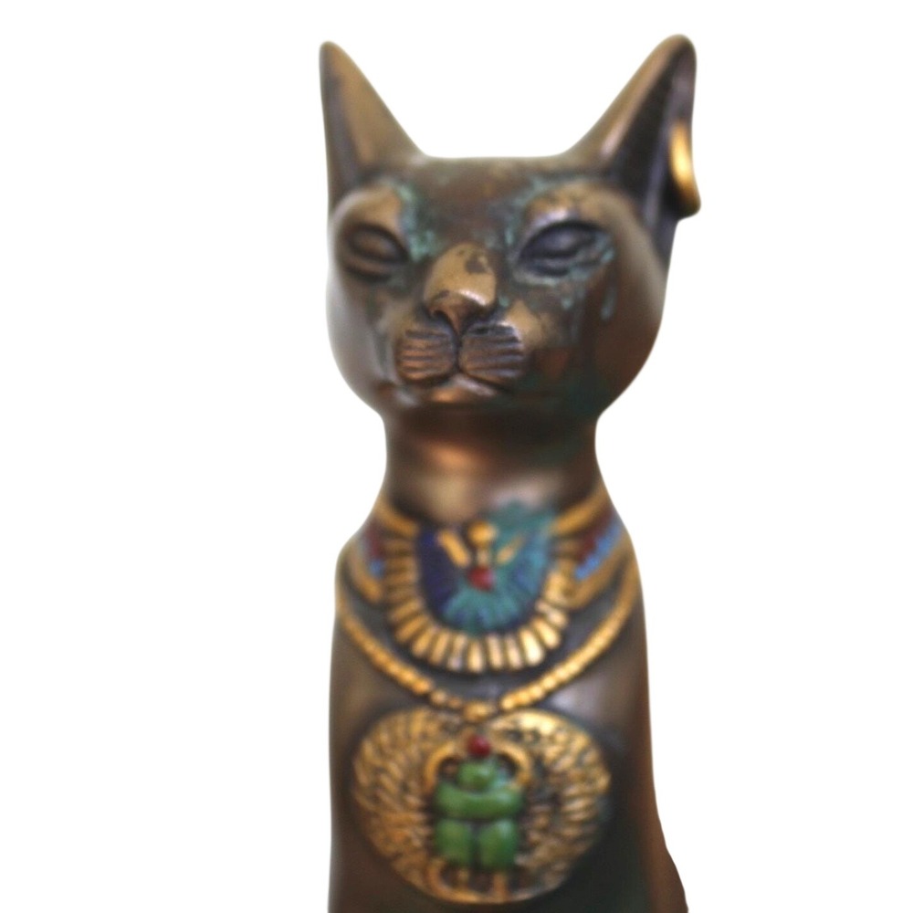 Veronese Egyptian Bastet Cat Goddess Statue Bronze Finish Scarab Amulet 5.5 Inch - Picture 8 of 11